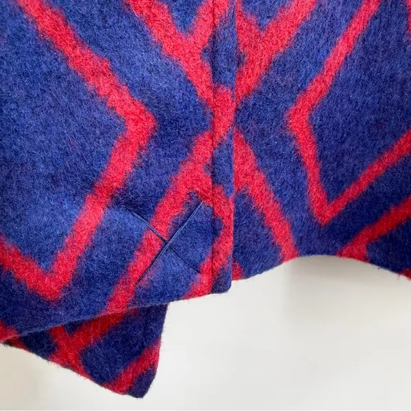 C. Wonder Geometric Diamond Print Coat Navy Red Brooch Women’s S NWOT - Image 9