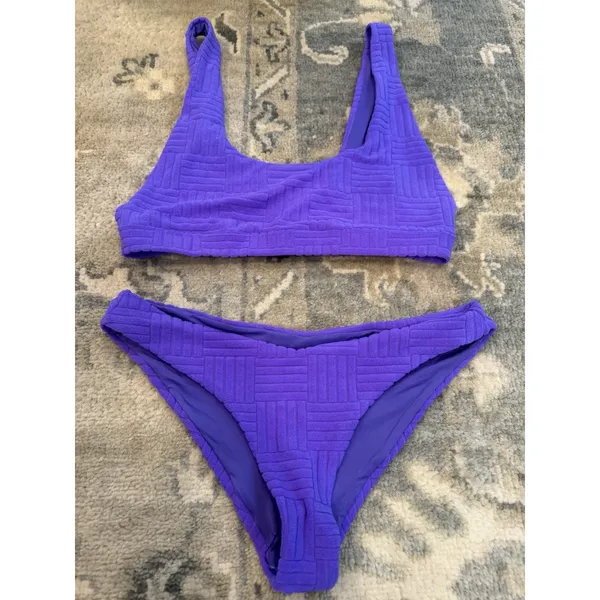Beach Riot Peyton Textured Bikini Top & Vanessa Bikini Bottom L Ultra Violet NEW - Image 4