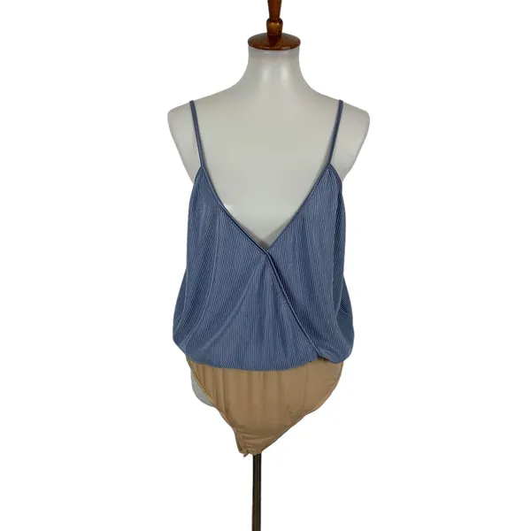 Wayf Womens Bodysuit XL Blue Sleeveless Surplice V-Neck Pleated Clubwear Y2K - Image 2