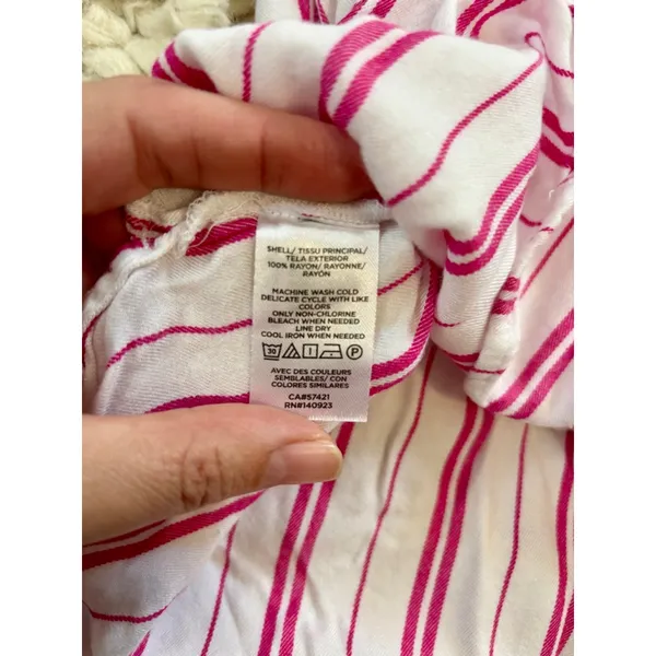 Women's LOFT Sleep White Pink Striped Pajama Shirt L rayon - Image 4
