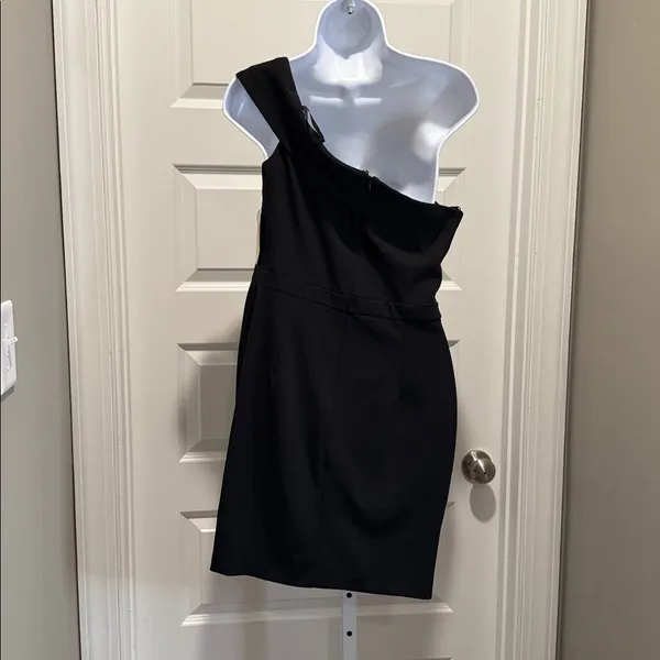 Aqua NWT‎ Size 12 Black One Shoulder Asymmetrical Sheath Cocktail Dres - Image 6
