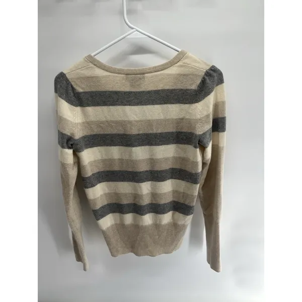 Women's Sutton‎ Studio Brown Stripes 100% Cashmere Pullover Luxury Sweater XS - Image 4