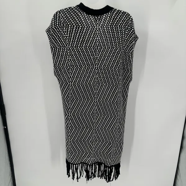 Chico's Sweater Vest Womens M 8 Chicos 1 Black White Knit Fringed READ - Image 2