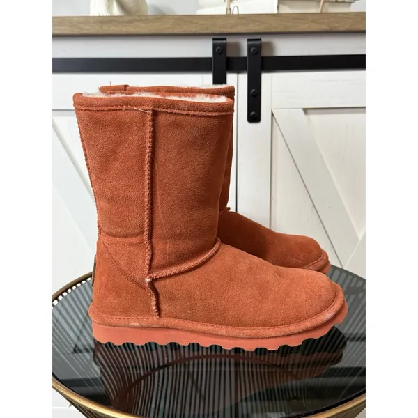 BEARPAW Elle Short 1962W Rust Orange Suede Sheepskin Winter Boots Women Size 6 - Image 2