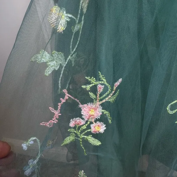 Green Embroidered Tulle Corset Mini Dress 12 Fairycore Prom Homecoming Formal - Image 7
