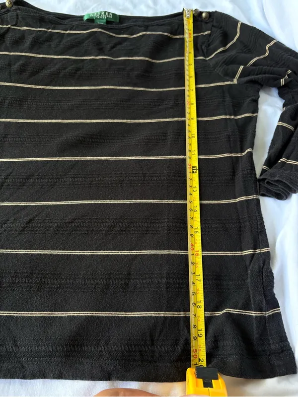 Lauren Ralph Lauren Petite P/M Black Gold Striped 100% Cotton Top - Image 8