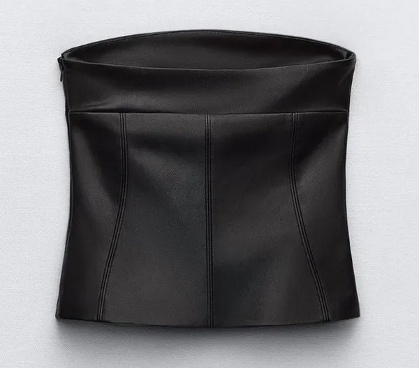 Nwt- Black Strapless Faux Leather Top - Image 5