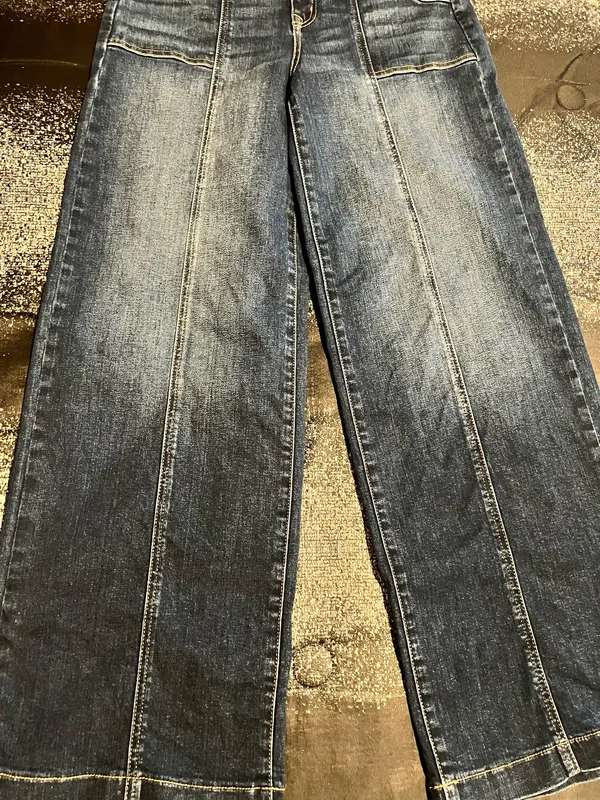 Womens 28" Evereve Front Seam High Waisted Wide Leg Jeans-Dark Wash - Image 7