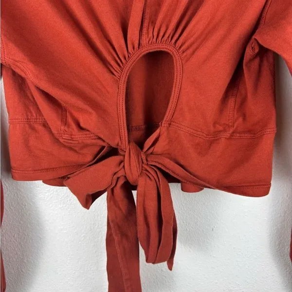 Free People Top XS We The Free Rust Orange Open Back Tie Balloon Sleeve - Image 4