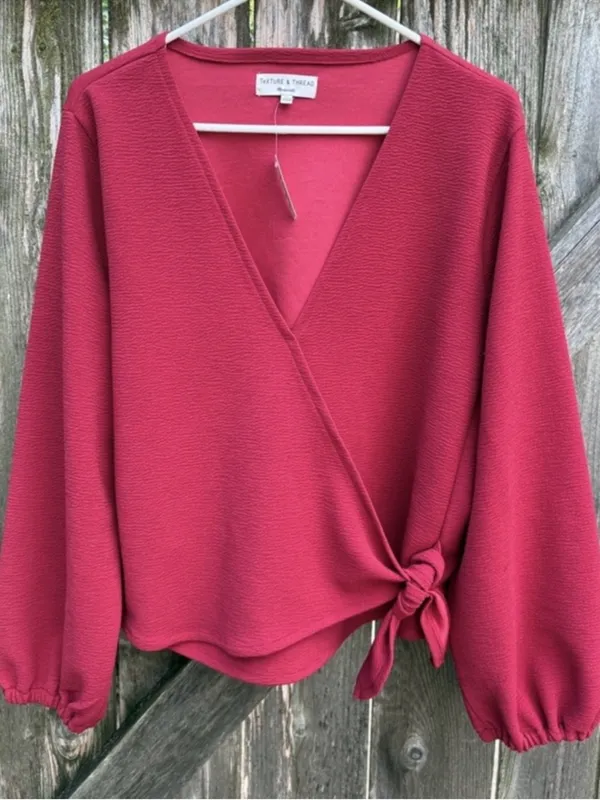 NWT Madewell Crepe Side Tie Wrap Top Crimson Size XL - Image 3