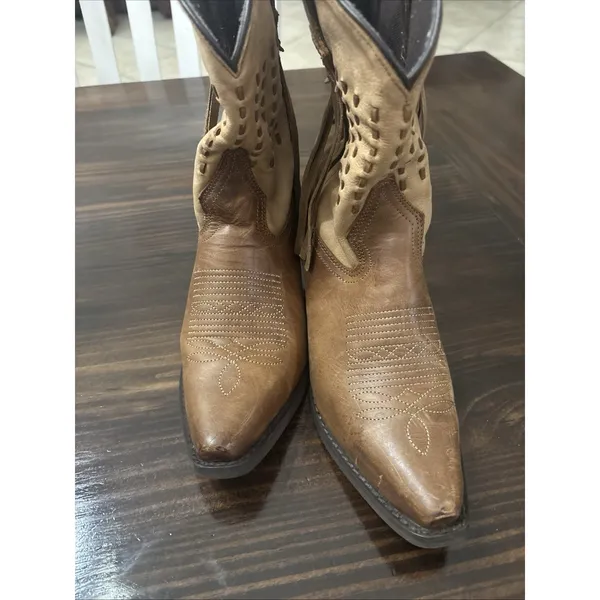 Laredo Women's Fringe Western Boot Snip Toe Brown Sz 8 Cowgirl Equestrian Rodeo - Image 2