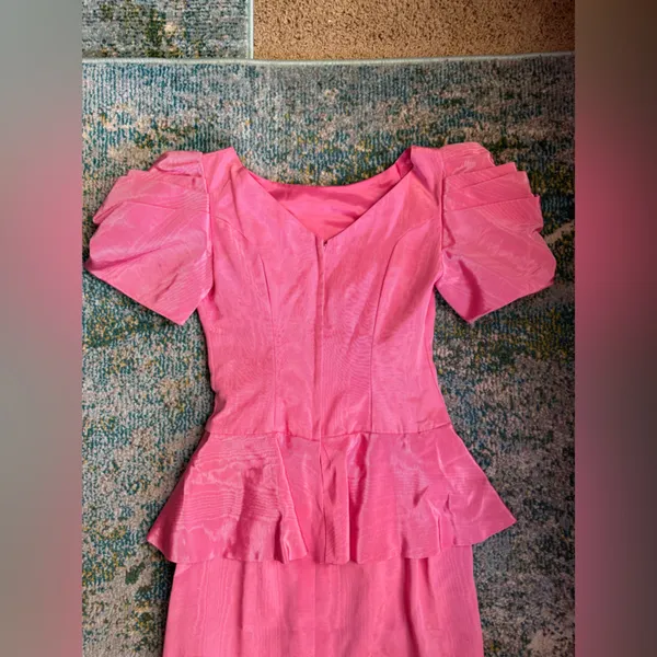 Vintage 60s pink peplum formal bridesmaid dress, size 7/8 - Image 5