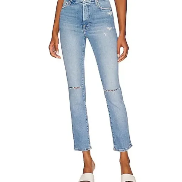 Good American Good Classic Straight Leg Jeans with Knee Slits Indigo123 Size 6 - Image 2
