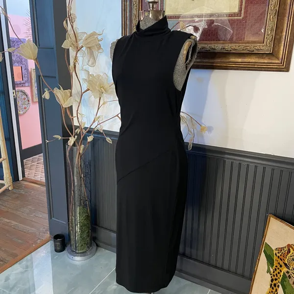 Good American Black Mock Neck High Slit Midi Dress Size 3 (Large)🧡🎀 - Image 4