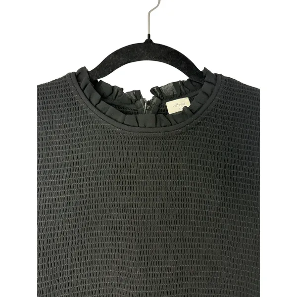 Aritzia Wilfred Tempest Blouse Black Smocked Sheer Sleeve Crop Top Size S - Image 7