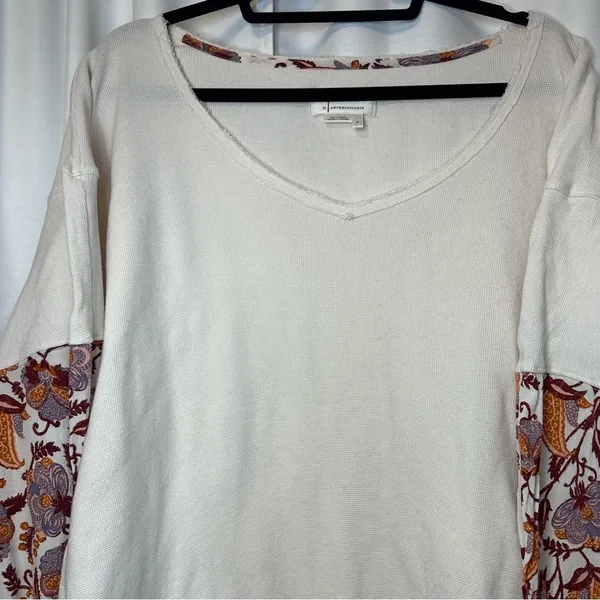 Anthropologie Annette Top Ivory Paisley Long Sleeve Waffle Knit Oversized Sz Med - Image 8