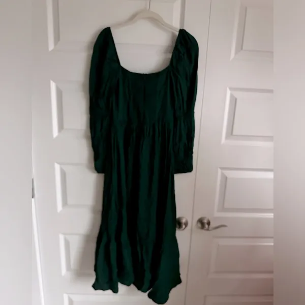 Reformation‎ Mica Emerald Green Long Sleeve Square Neck Midi Dress NWT 2 - Image 9