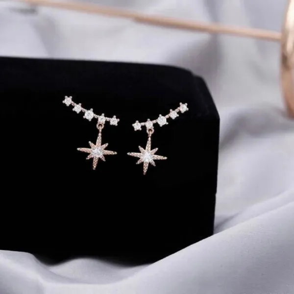 14K Rose Gold Plated Six Pointed Star Stud Earrings for Women - Image 2