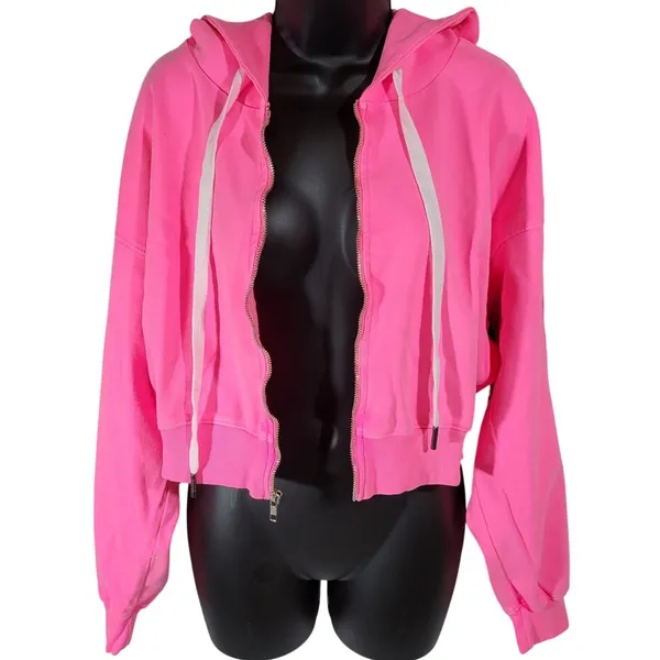 SOUL Cropped Zip‎ Up Hoodie Bright Pink Athletic Casual Womens Size S - Image 3