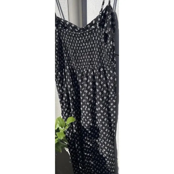AUW As U Wish Babydoll Smocked Floral Black White Midi Dress Size XL Jumpsuit - Image 11