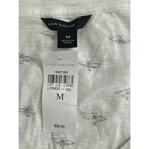 Ann Taylor White Gold Bee Print Slub Cotton Scoop Neck Tee Women M NWT Casual - Image 6
