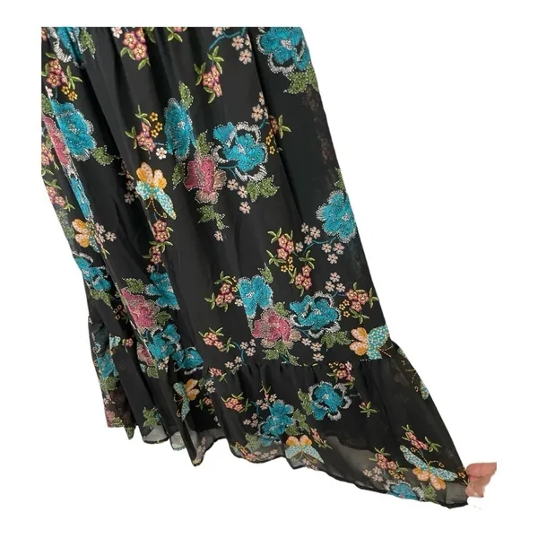 Lauren Conrad Plus Balloon Sleeve Smocked Midi Dress Sz XL Black Butterfly - Image 7