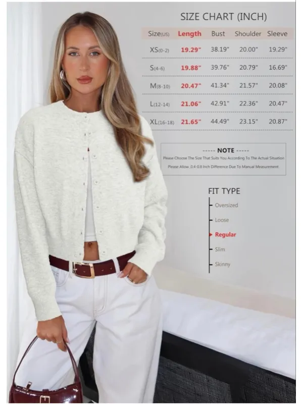 NEW White Cardigan Sweaters Lightweight Crop Knit Y2k S - Image 3