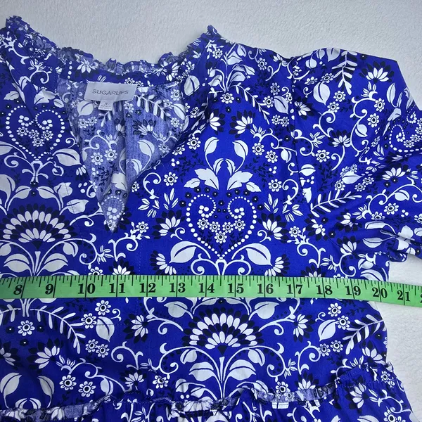 Sugarlips Lulu Floral Dixie‎ Split Neck Shift Dress Blue Floral Paisley Tiered M - Image 9