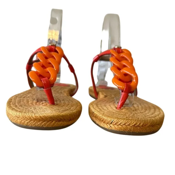 Tory Burch Everly Chain Link Espadrille‎ Sandals Orange Red 7 - Image 3