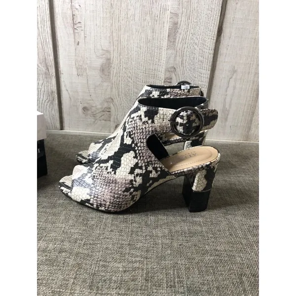 Alfani Womens Shoes Size 6 M Step Flex Black White Snake Print Open Toe Heels - Image 4