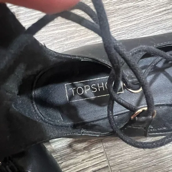 Topshop Ghillie Black Pointed Toe Lace Up Flats - Image 4