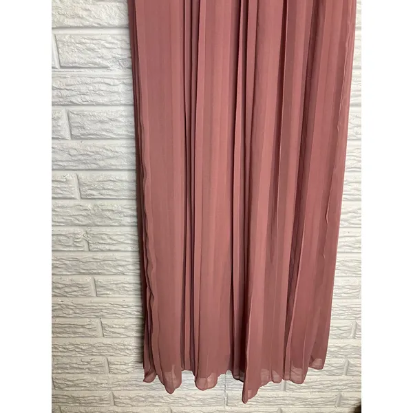 ModCloth Maxi Dress Womens Medium Pink Excellent‎ Pleated Chiffon V-Neck Formal - Image 5