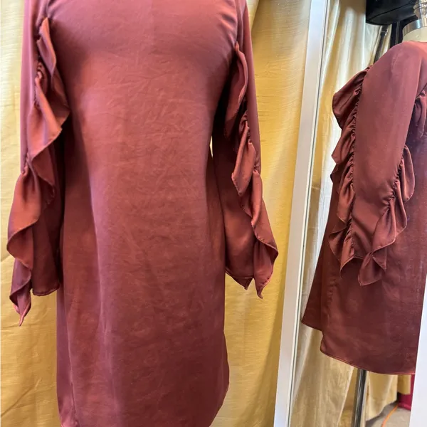 Zara Mauve Long Sleeve Dress‎ with Ruffle Sleeves - Image 2