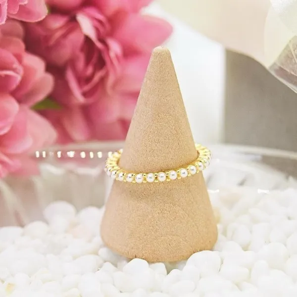 Dainty Micro Pearl Infinity Ring Gold - Image 2