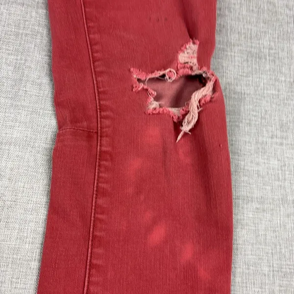 We The Free Jeans Womens 26 Red Mid Rise Skinny Distressed Fringe Hem Denim - Image 2