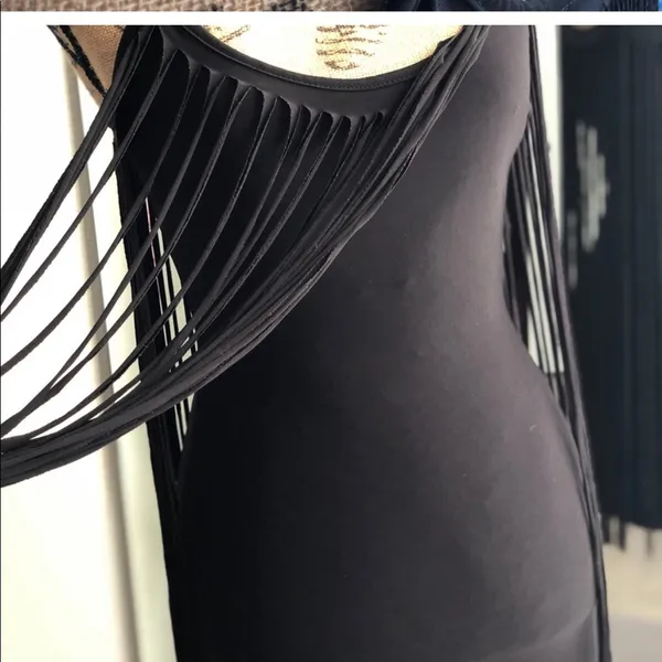 New Peep Toe fringe flapper 1920’s style dress black M - Image 11