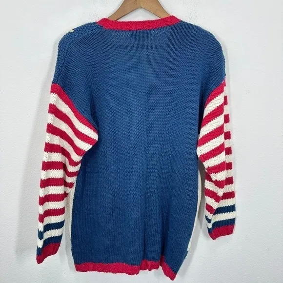 Vintage Nautical‎ Anchor Star Striped Chunky Knit Cardigan Sweater 90s Teacher - Image 9