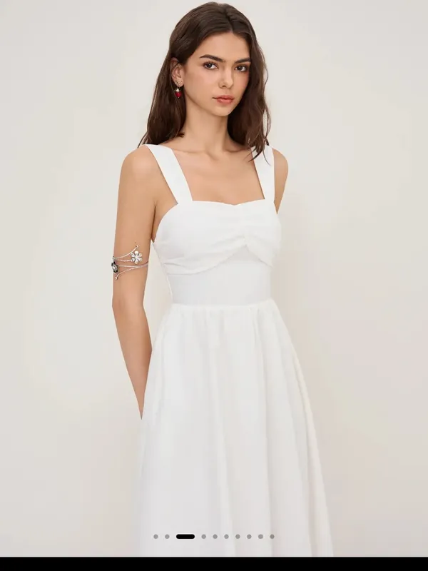 Cider Linen Blend Square Neck Shirred White Midi Dress XS NWT Cottagecore - Image 2