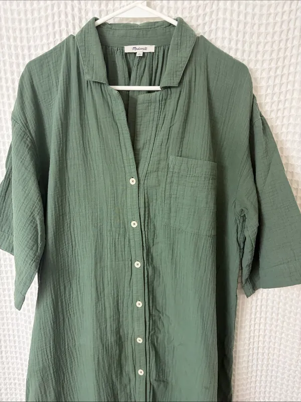 Madewell Lightestspun Cover-Up Maxi Shirtdress Sage Green Medium - Image 5