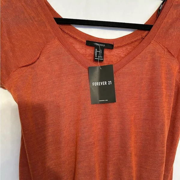 NWT Forever 21 Burnt Orange Tiered Short Sleeved Babydoll Dress Size Large - Image 5