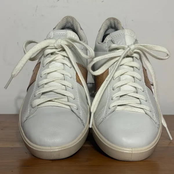 ECCO Soft 7 White Leather Metallic Rose Gold Silver Sneakers Size 38 7-7.5 - Image 4