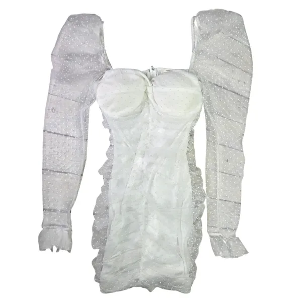Selfie Leslie Like Lovers Hail Spot Mini Dress White Sweetheart‎ Puff Sleeve S - Image 3