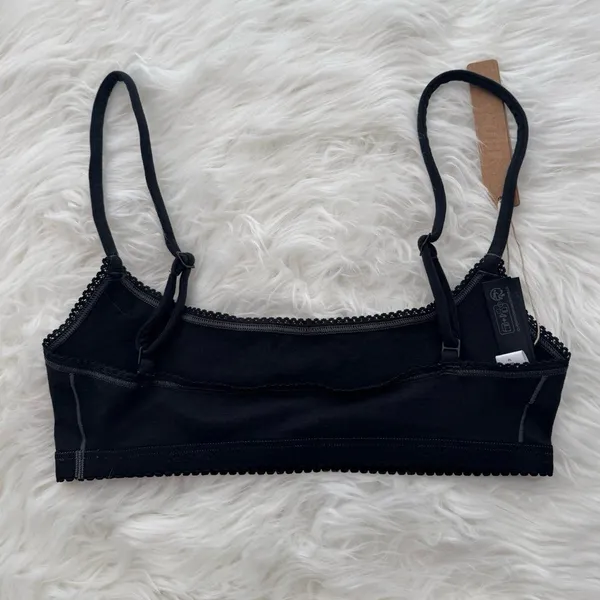 Skims Lightweight Cotton Logo Picot Scoop Bralette Soot Tonal XS - Image 6