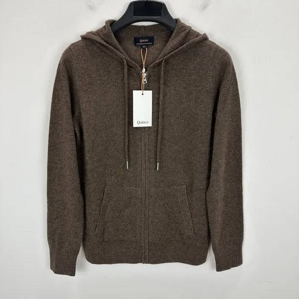 Quince Mongolian Cashmere Full Zip Hoodie Sweater Brown Womens XS NWT - Image 5