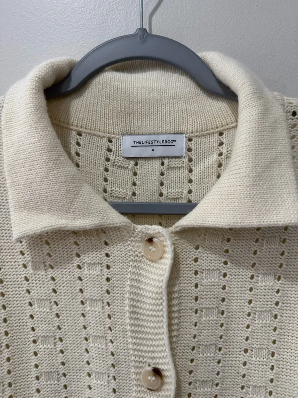 The Lifestyled Co Crochet Knit Short Sleeve‎ Sweater Oversized Fit Beige Sz M - Image 3
