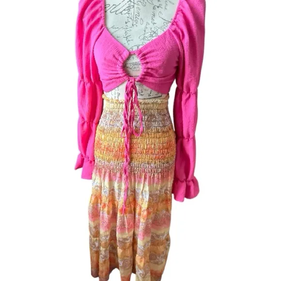 Bohemian Orange Maxi Skirt Size M - Image 2