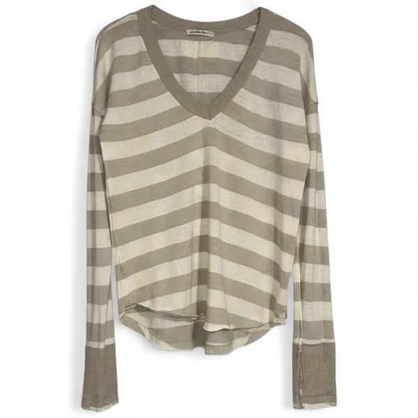 We The Free Sail Away Striped V Neck‎ Long Sleeve Top Women's Size L - Image 3