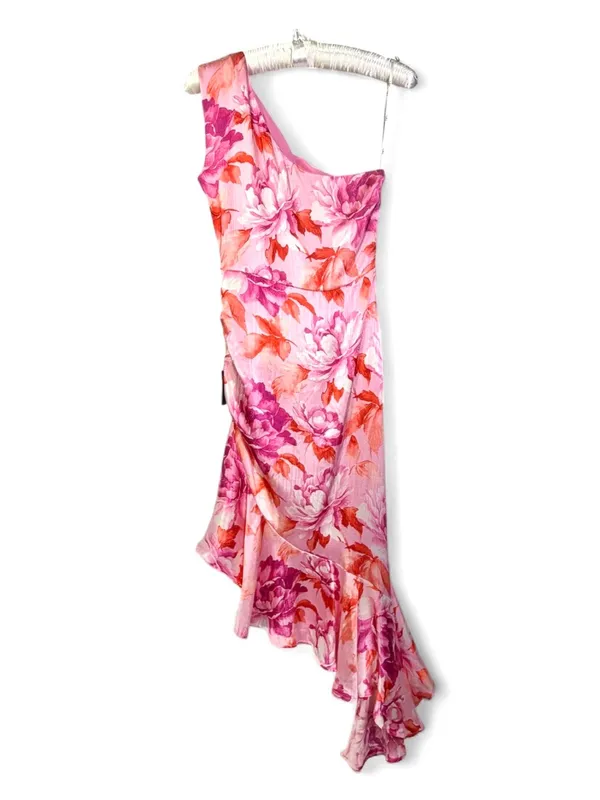 NWT LULUS Women’s Divinely Blooming Pink Multi Floral One-Shoulder Dress Size M - Image 16