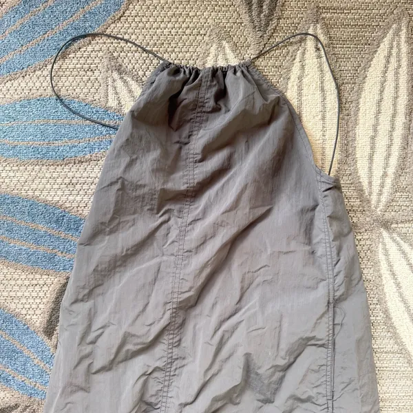 Zara Women’s High Neck Halter Open Back Ruched Hem Midi Maxi Dress Size S Gray - Image 3