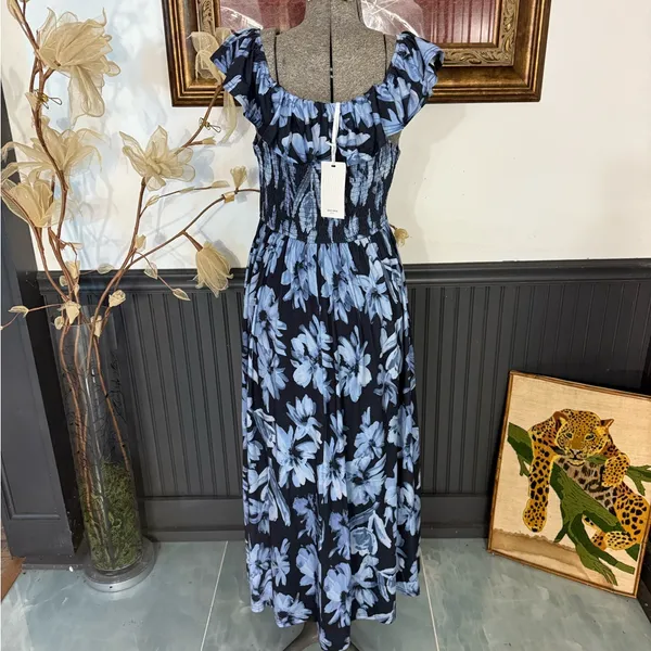 NWT Grace Karin Empire Waist Off Shoulder Floral Maxi Dress ~ Size M 💚🍄 - Image 7